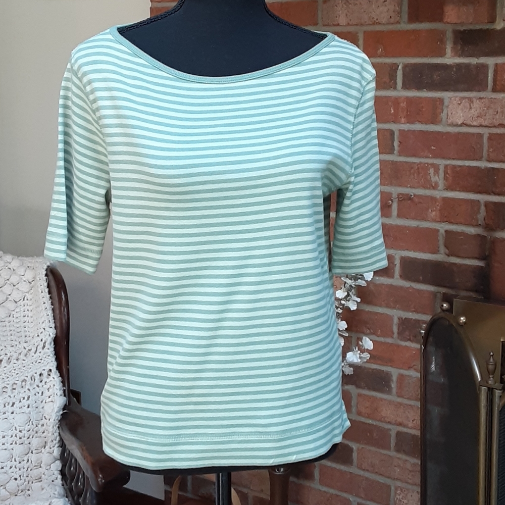 Jones New York Sport Green Striped Tee